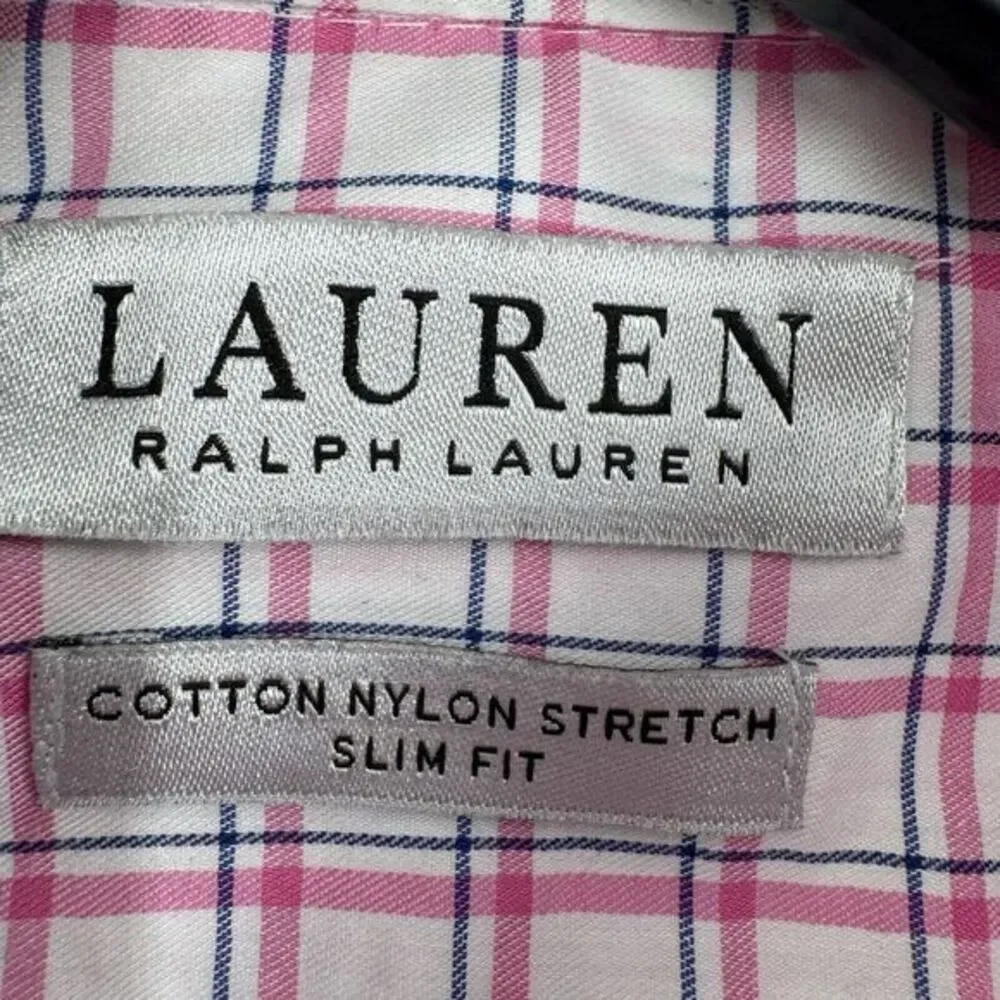 Lauren Ralph Lauren‎ Shirt Mens Med 15-34/35 Plaid Slim Fit Performance Stretch